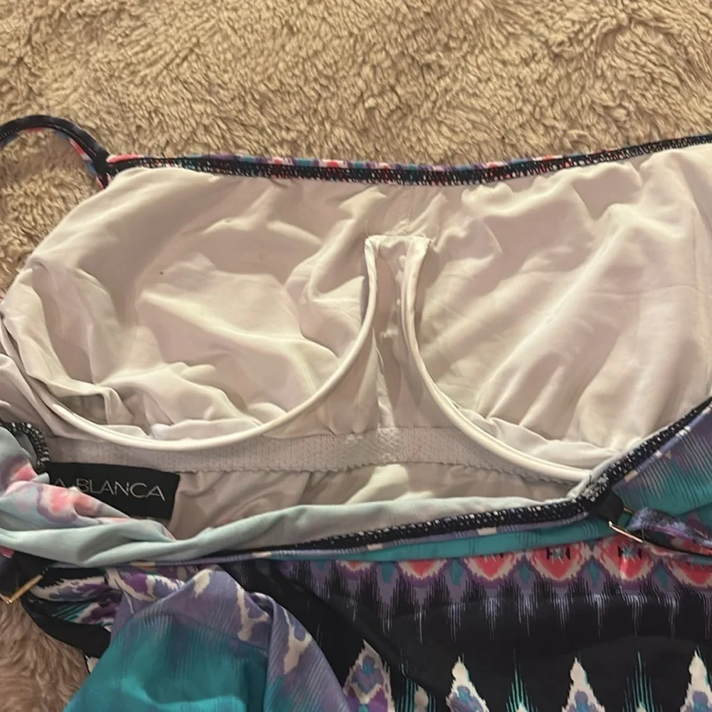 La Blanca Tankini Top Womens size 10 Ruched Side Built in Bra Lined